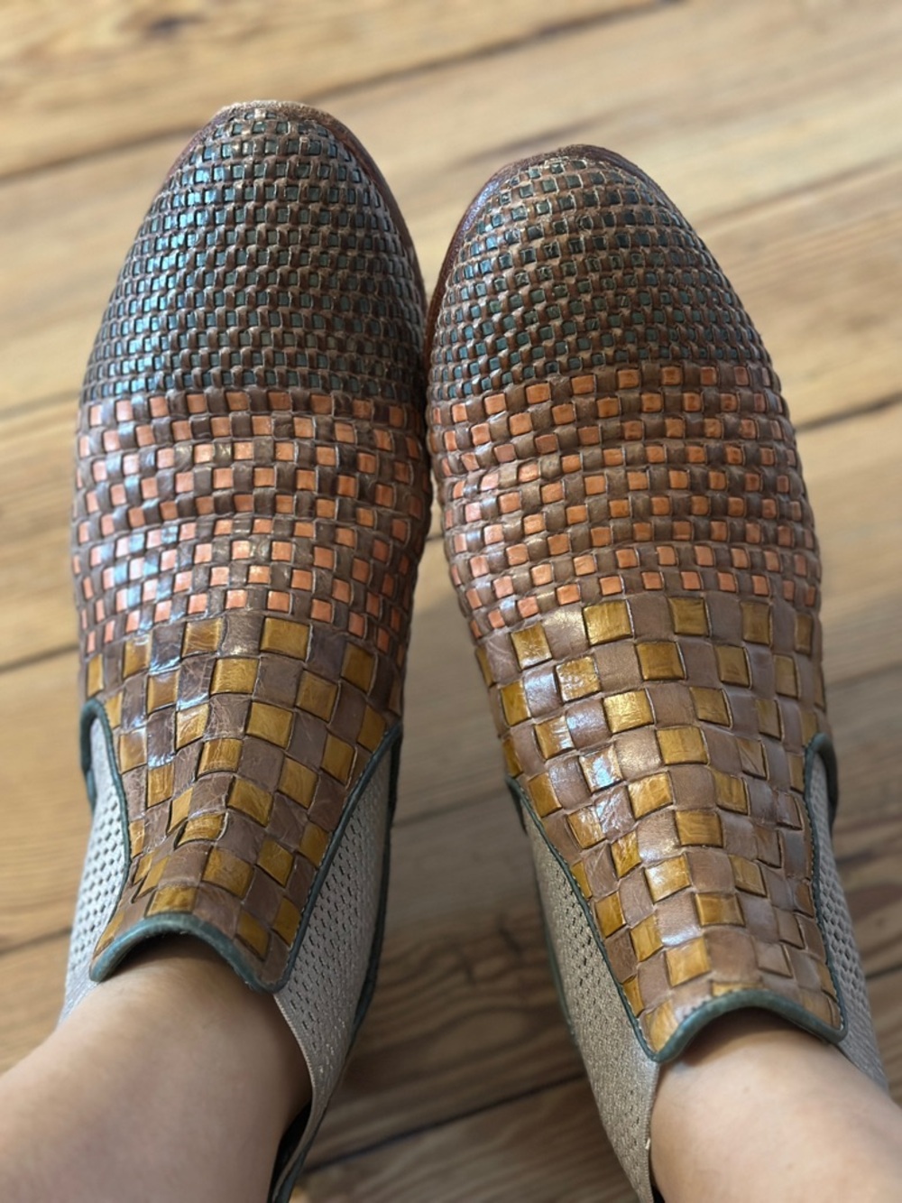 Woven Leather Ankle Boots Italian Chelsea Boots Women US 8 flat Orange Grey